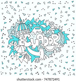 Vector illustration of Ecuador with all main symbols of the country