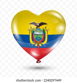 Vector illustration of a Ecuador country love balloon on transparent background (PNG). Flying love balloons for Independence Day celebration.