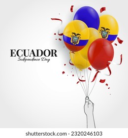 Vektorgrafik des Unabhängigkeitstages Ecuadors. Hand mit Ballons.
