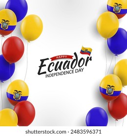 Ilustración vectorial del Día de la Independencia de Ecuador. Fondo con globos
