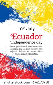 Vector illustration Ecuador Independence Day, Ecuadorian flag in trendy style. 10 July. Watercolor design template for poster, banner, flyer, greeting,invitation card.  