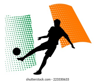 vector illustration of ecuador soccer player silhouette against national flag isolated on white