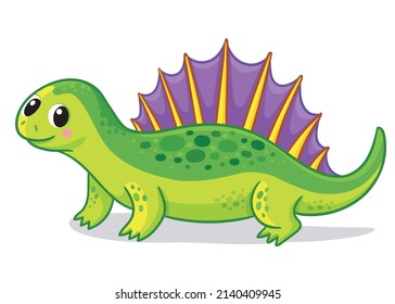 Vector illustration with edaphosaurus on a white background. Cute dinosaur in cartoon style.