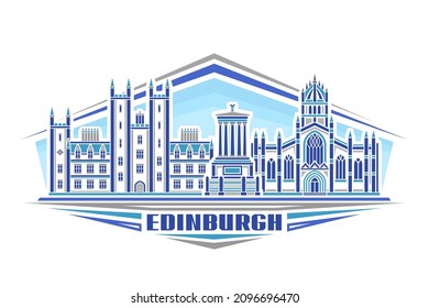 Ilustración vectorial de Edimburgo, logotipo horizontal con diseño lineal famoso paisaje de la ciudad de edinburgh sobre el fondo del cielo del día, concepto de arte urbano europeo con letras decorativas para edinburgh palabra