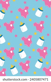Vector illustration editable baby dress and baby milk bottle gift pack or wall pattern template 