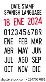 Vector illustration of editable dates stamps in Spanish language (days, months, years)