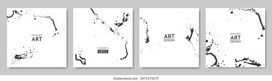 Ilustración vectorial. Conjunto de fondo artístico sucio editable. Salpicaduras de tinta negra. Elementos de diseño para la Plantilla de medios sociales, superposición de Fotografía, Anuncio de Web. Salpicadura de pintura desordenada. Estilo antiguo