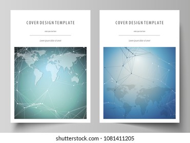 The vector illustration of the editable layout of A4 format covers design templates for brochure, magazine, flyer, booklet, report. Chemistry pattern, connecting lines and dots. Medical concept.
