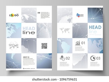 The vector illustration of the editable layout of A4 format covers design templates for brochure, magazine, flyer, booklet, report. Technology concept. Molecule structure, connecting background.
