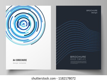 The vector illustration of the editable layout of A4 format modern cover mockups design templates for brochure, magazine, flyer, booklet, annual report. with simple geometric background made from dots