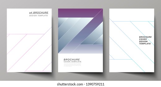 The vector illustration of editable layout of A4 format modern cover mockups design templates for brochure, magazine, flyer, booklet, annual report. Creative modern cover concept, colorful background.