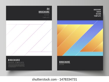 The vector illustration of editable layout of A4 format modern cover mockups design templates for brochure, magazine, flyer, booklet, annual report. Creative modern cover concept, colorful background.