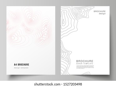 The vector illustration of editable layout of A4 format cover mockups design templates for brochure, magazine, flyer, booklet, annual report. Topographic contour map, abstract monochrome background.