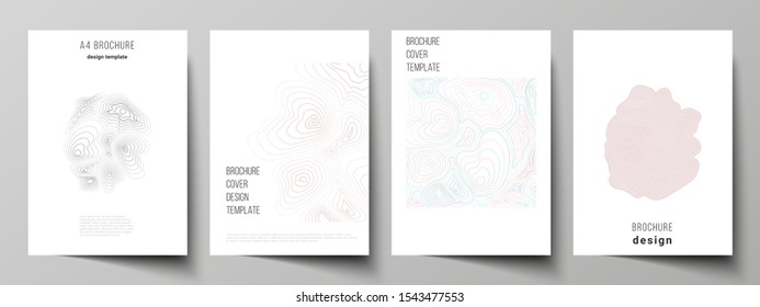 The vector illustration of editable layout of A4 format cover mockups design templates for brochure, magazine, flyer, booklet, annual report. Topographic contour map, abstract monochrome background.