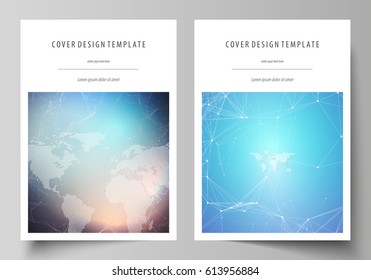 The vector illustration of the editable layout of A4 format covers design templates for brochure, magazine, flyer, booklet, report. Molecule structure. Science, technology concept. Polygonal design