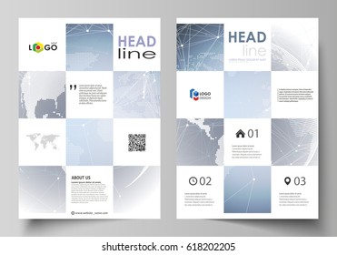 The vector illustration of the editable layout of A4 format covers design templates for brochure, magazine, flyer, booklet, report. Abstract futuristic network shapes. High tech background
