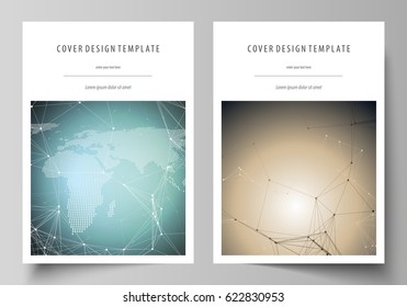 The vector illustration of the editable layout of A4 format covers design templates for brochure, magazine, flyer, booklet, report. Chemistry pattern with molecule structure. Medical DNA research.