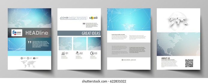 The vector illustration of the editable layout of A4 format covers design templates for brochure, magazine, flyer, booklet, report. Molecule structure. Science, technology concept. Polygonal design.