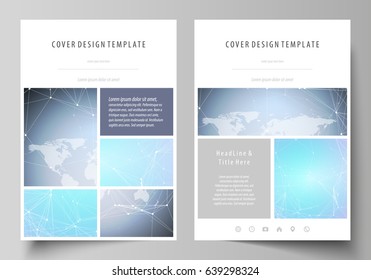 The vector illustration of the editable layout of A4 format covers design templates for brochure, magazine, flyer, booklet, report. Polygonal texture. Global connections, futuristic geometric concept.