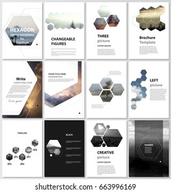 The vector illustration of the editable layout of A4 format covers design templates for brochure, magazine, flyer, booklet, report. Abstract polygonal modern style with hexagons.