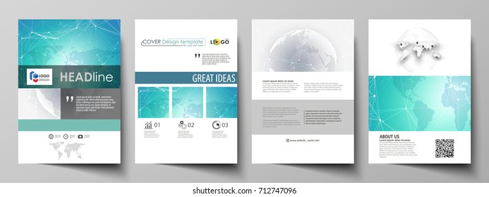 The vector illustration of the editable layout of A4 format covers design templates for brochure, magazine, flyer, booklet, report. Chemistry pattern. Molecule structure. Medical, science background.