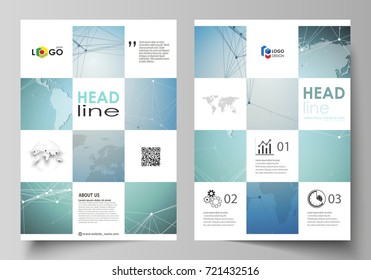 The vector illustration of the editable layout of A4 format covers design templates for brochure, magazine, flyer, booklet, report. Chemistry pattern, connecting lines and dots. Medical concept