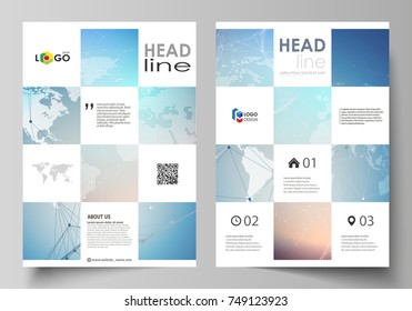 The vector illustration of the editable layout of A4 format covers design templates for brochure, magazine, flyer, booklet, report. Polygonal geometric linear texture. Global network, dig data concept