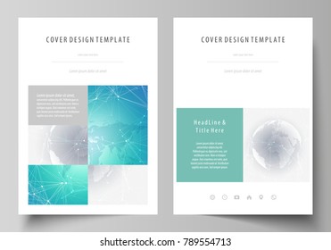 The vector illustration of the editable layout of A4 format covers design templates for brochure, magazine, flyer, booklet, report. Chemistry pattern. Molecule structure. Medical, science background.