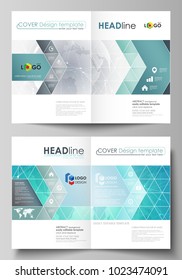 The vector illustration of the editable layout of two A4 format modern cover mockups design templates for brochure, magazine, flyer. Chemistry pattern. Molecule structure. Medical, science background.