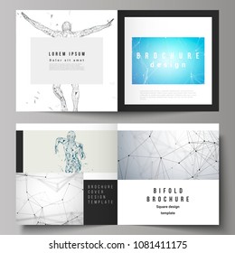 The vector illustration of editable layout of two covers templates for square design bifold brochure, magazine, flyer, booklet. Artificial intelligence concept. Futuristic science vector illustration
