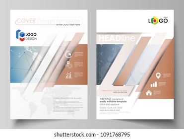 The vector illustration of the editable layout of two A4 format modern covers design templates for brochure, magazine, flyer, report. Scientific medical DNA research. Science or medical concept.