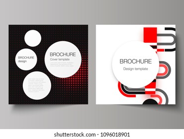 The vector illustration of editable layout of two covers templates for square design brochure, magazine, flyer, booklet. Abstract vector backgrounds in minimal design.