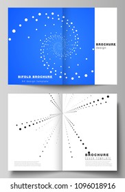 The vector illustration of the editable layout of two A4 format modern cover mockups design templates for bifold brochure, magazine, flyer, booklet, annual report. Geometric technology background