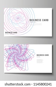 Vector illustration of the editable layout of two creative business cards design templates. Random chaotic lines that creat real shapes. Chaos pattern, abstract texture. Order vs chaos concept.