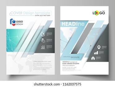 The vector illustration of the editable layout of two A4 format modern covers design templates for brochure, magazine, flyer, report. Futuristic high tech background, dig data technology concept.