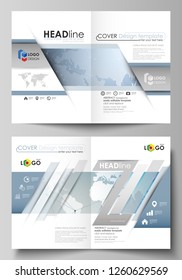 The vector illustration of the editable layout of two A4 format modern cover mockups design templates for brochure, flyer, report. Scientific medical DNA research. Science or medical concept.