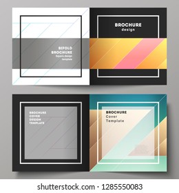 The vector illustration of the editable layout of two covers templates for square design bifold brochure, magazine, flyer, booklet. Creative modern cover concept, colorful background.