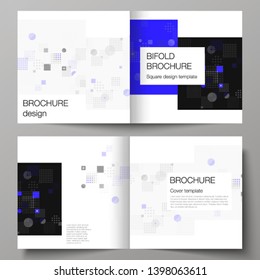 The vector illustration of the editable layout of two covers templates for square design bifold brochure, magazine, flyer, booklet. Abstract vector background with fluid geometric shapes