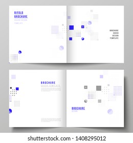 The vector illustration of the editable layout of two covers templates for square design bifold brochure, magazine, flyer, booklet. Abstract vector background with fluid geometric shapes.
