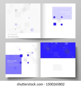 The vector illustration of the editable layout of two covers templates for square design bifold brochure, magazine, flyer, booklet. Abstract vector background with fluid geometric shapes.