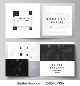 The vector illustration of the editable layout of two covers templates for square design bifold brochure, magazine, flyer, booklet. Abstract vector background with fluid geometric shapes.