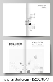The vector illustration of the editable layout of two A4 format modern cover mockups design templates for bifold brochure, magazine, flyer, booklet, annual report. Abstract vector background with
