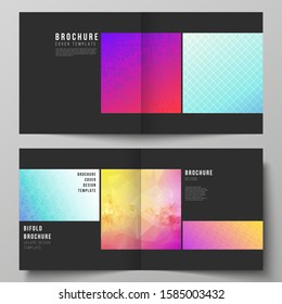 The vector illustration of editable layout of two covers templates for square design bifold brochure, magazine, flyer, booklet. Abstract geometric pattern with colorful gradient business background