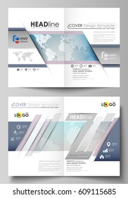 The vector illustration of the editable layout of two A4 format modern cover mockups design templates for brochure, flyer, report. Polygonal geometric linear texture. Global network, dig data concept