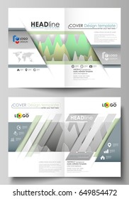 The vector illustration of the editable layout of two A4 format modern cover mockups design templates for brochure, flyer, report. Rows of colored diagram with peaks of different height.