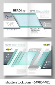 The vector illustration of the editable layout of two A4 format modern cover mockups design templates for brochure, flyer, report. Futuristic high tech background, dig data technology concept.