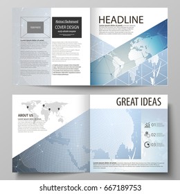 The vector illustration of the editable layout of two covers templates for square design bi fold brochure, magazine, flyer, booklet. Scientific medical DNA research. Science or medical concept