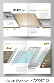 The vector illustration of the editable layout of two A4 format modern cover mockups design templates for brochure, flyer, report. Chemistry pattern with molecule structure. Medical DNA research