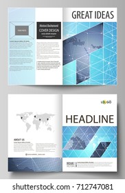 The vector illustration of the editable layout of two A4 format modern cover mockups design templates for brochure, flyer, booklet. Abstract global design. Chemistry pattern, molecule structure.