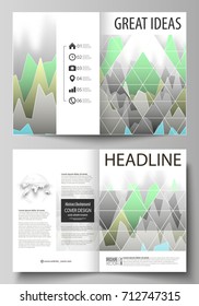The vector illustration of the editable layout of two A4 format modern cover mockups design templates for brochure, magazine, flyer. Rows of colored diagram with peaks of different height.